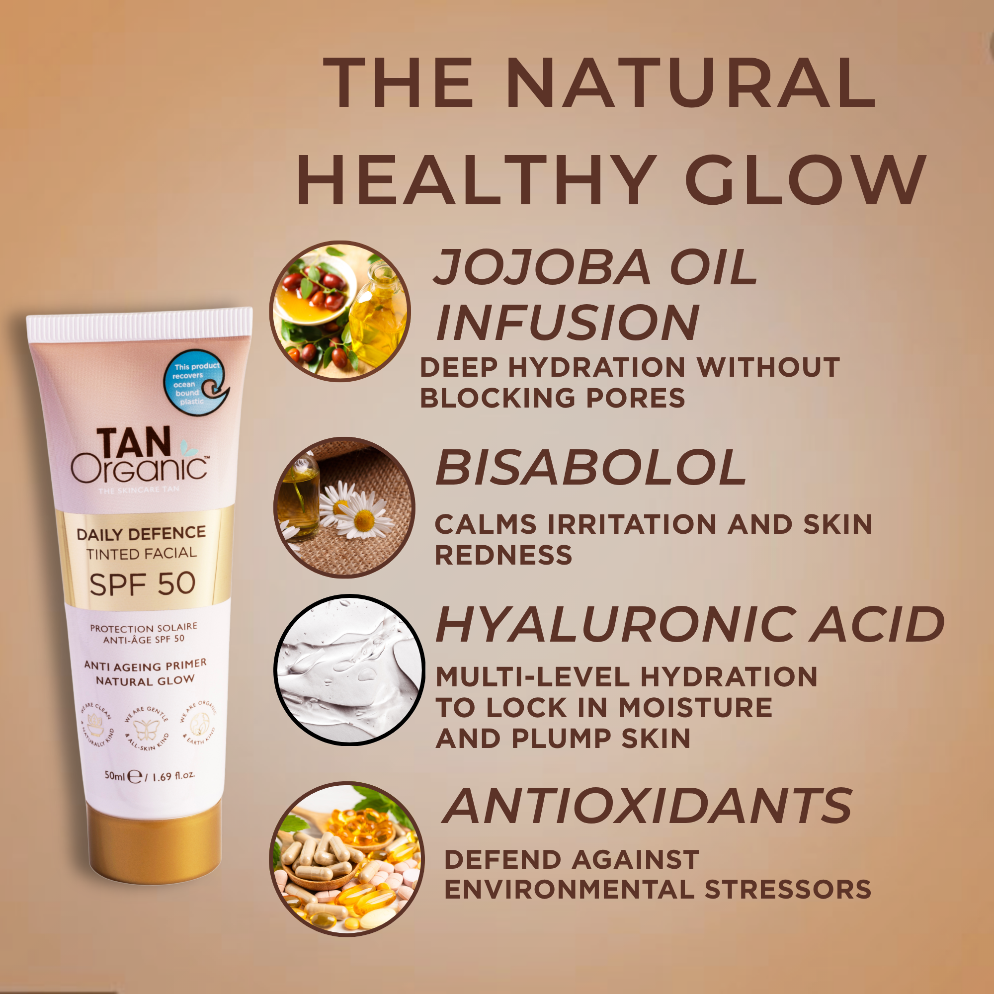 TanOrganic SPF 50 Daily Defence Tinted Facial Sunscreen - 50ml