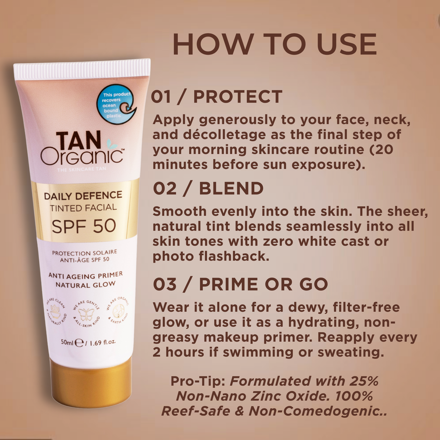 TanOrganic SPF 50 Daily Defence Tinted Facial Sunscreen - 50ml
